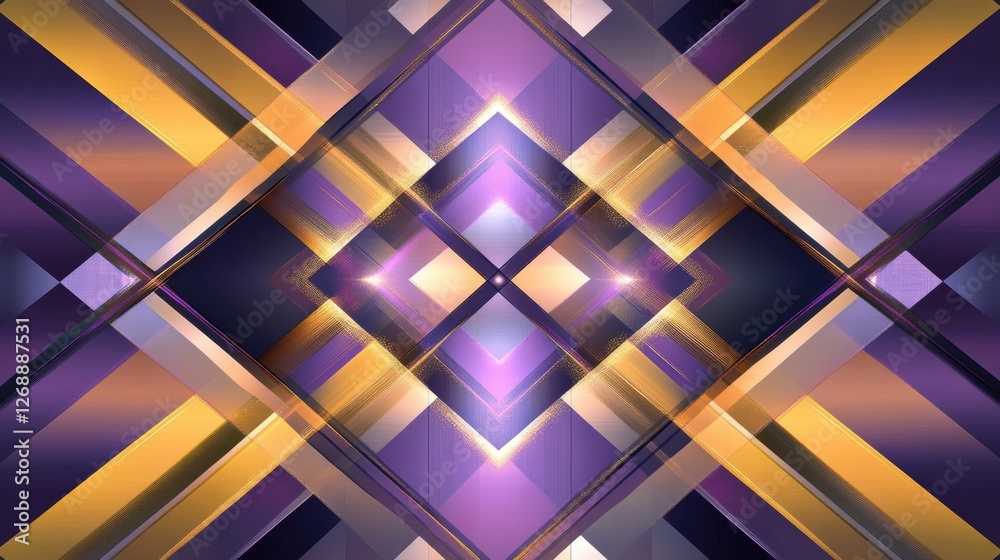 Poster Vibrant geometric abstraction with intersecting lines and shapes in shades of purple and gold