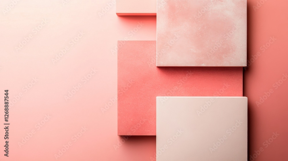 Poster monochrome coral composition featuring textured squares arranged against a soft coral backdrop