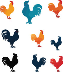 Cock Illustration vector design, Cock logo and icon Design, Silhouette Cock vector design