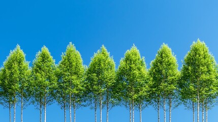 Lush Green Trees Against Clear Blue Sky in Bright Daylight