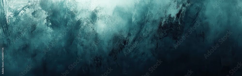 Poster Abstract brushwork in dark teal and charcoal explores depth and emotion with fluid textures and contrasting tones