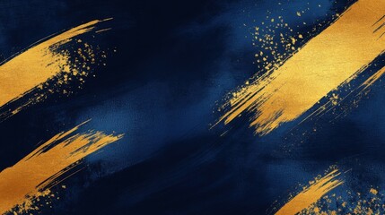 Artistic Gold Brushstrokes on Deep Navy Background, Abstract Design, Digital Artwork, Modern Aesthetic