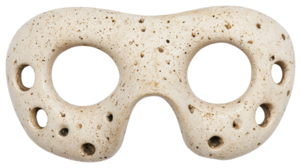 Speckled Off White Ceramic Mask with Holes Isolated on Transparent Background