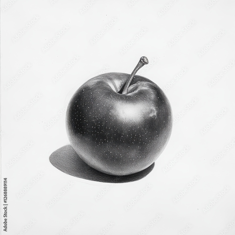 Poster sketch of a single shiny plum showcasing smooth skin and delicate shadow effects on a plain backgrou