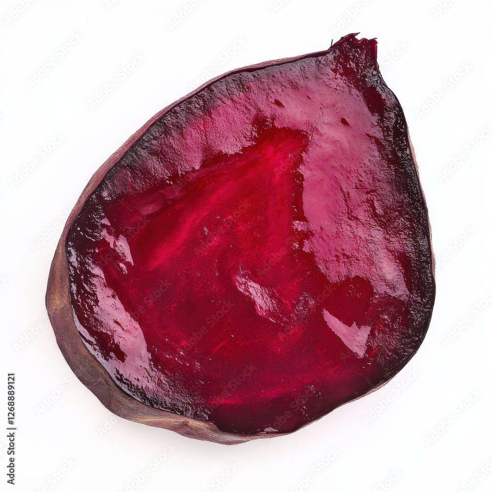 Poster roasted beet slice with a glossy finish, caramelized for enhanced flavor and visual appeal on a clea