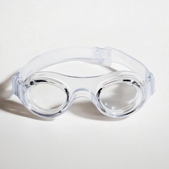 Clear swim goggles ready for use in the pool during a sunny summer day