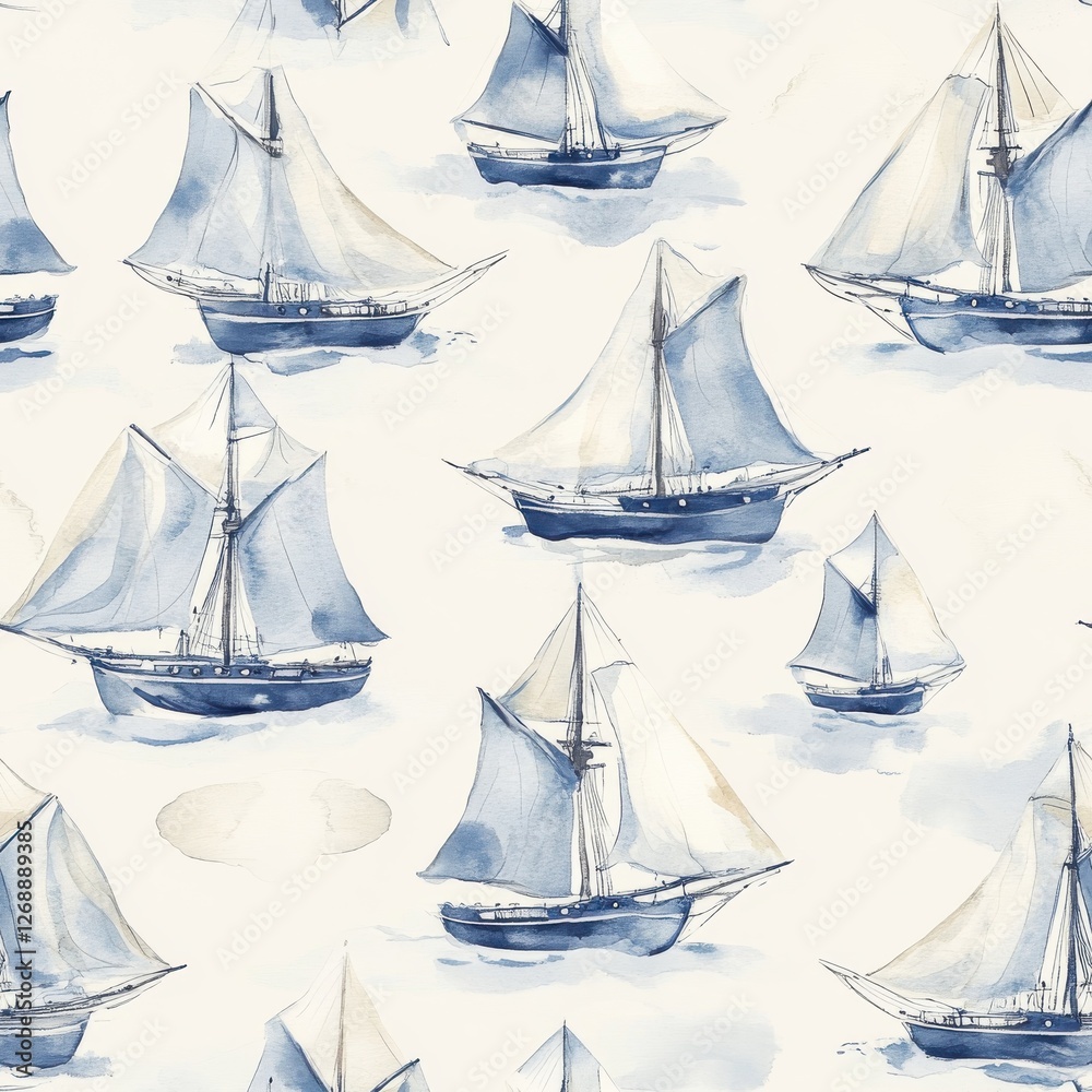Aufkleber serene watercolor doodles of sailing ships on a gentle sea create a calming nautical scene