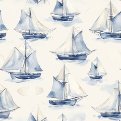 Serene watercolor doodles of sailing ships on a gentle sea create a calming nautical scene