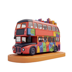 Isolated Cartoon Style Double Decker Bus with Cityscape
