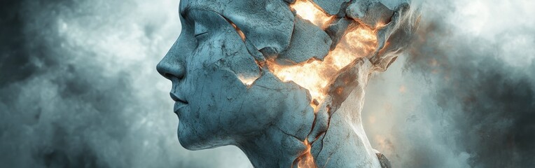 Mystical visualization of a sculptor creating a stunning figure with elements of fire and stone emerging in a dramatic atmosphere