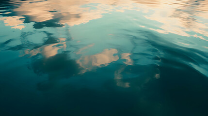 Fototapeta premium Clouds reflected in calm water, sunset