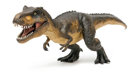 Fototapeta premium Menacing T-Rex figurine with sharp teeth, isolated and striking, conveying primal ferocity and raw power.