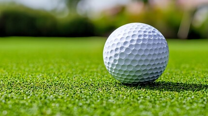 Obraz premium Close-Up of a Golf Ball on a Lush Green Golf Course Grass Surface