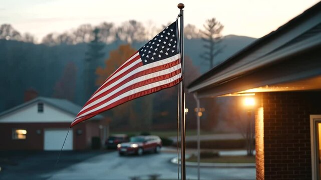 AUSA flag flying over fire station honoring first responders
