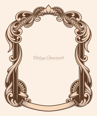 Antique frame vector with victorian style ornament. Pastel color