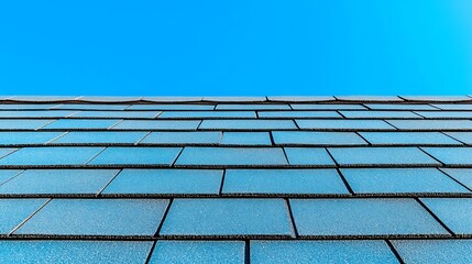 Blue Shingle Roof Under Clear Blue Sky on Bright Sunny Day