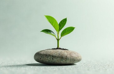 Naklejka premium A green plant makes its way through a stone
