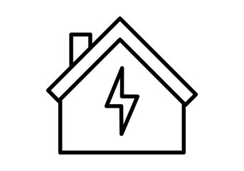 Obraz premium Icono negro de casa con rayo de suministro eléctrico o instalación eléctrica