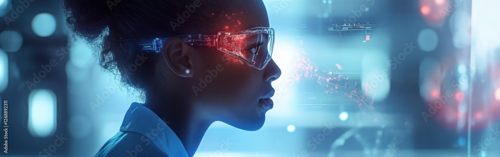 Aufkleber Innovative scientist engaged in research illuminated by digital elements in a laboratory setting