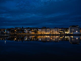 Night photography of Harnosand, Vasternorrland province, Sweden. Important port city on the Bothnian Sea.