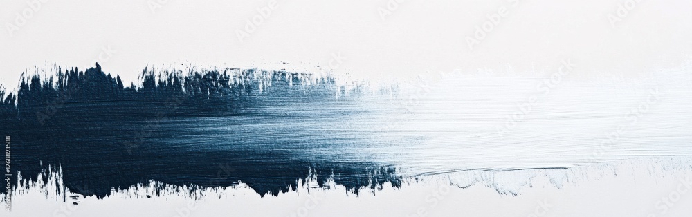 Poster elegant white minimalist composition featuring a gradient of dark blue paint strokes across a white 