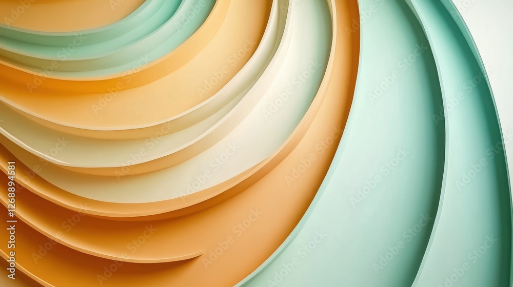 Poster soft pastel arcs in amber and mint showcase flowing design and gentle curves in harmonious arrangeme