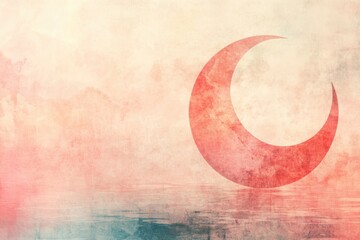 Watercolor crescent moon rising over the ocean surface