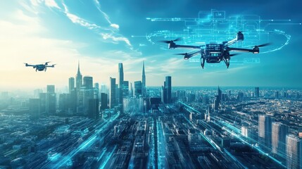 Futuristic Cityscape with Drones: Envisioning Tomorrow's Urban Airspace
