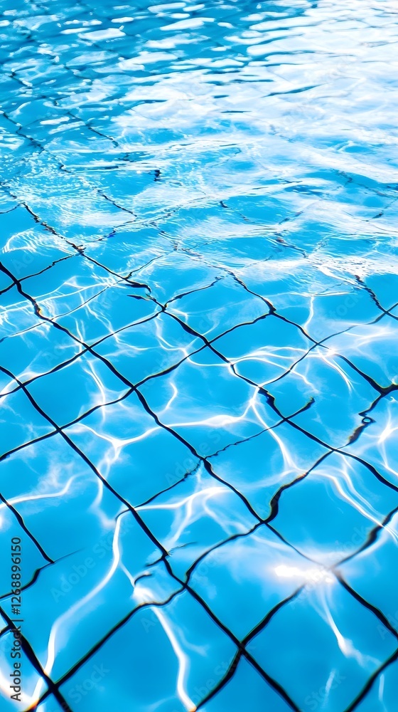 Poster Breathtaking underwater view of a crystal clear pool with shimmering reflections dancing across the serene surface creating a mesmerizing and tranquil ambiance