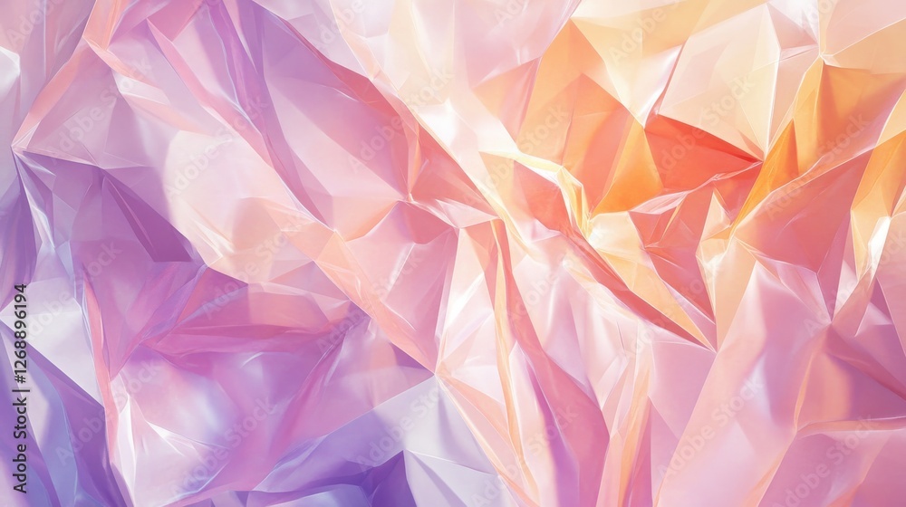 Poster exploration of low-poly artwork in pastel tones showcasing soft peach colors and gentle gradients in