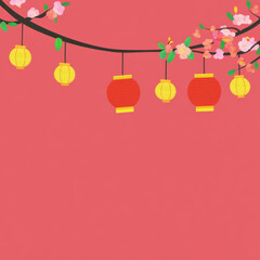 Chinese New Year lanterns with cherry blossoms