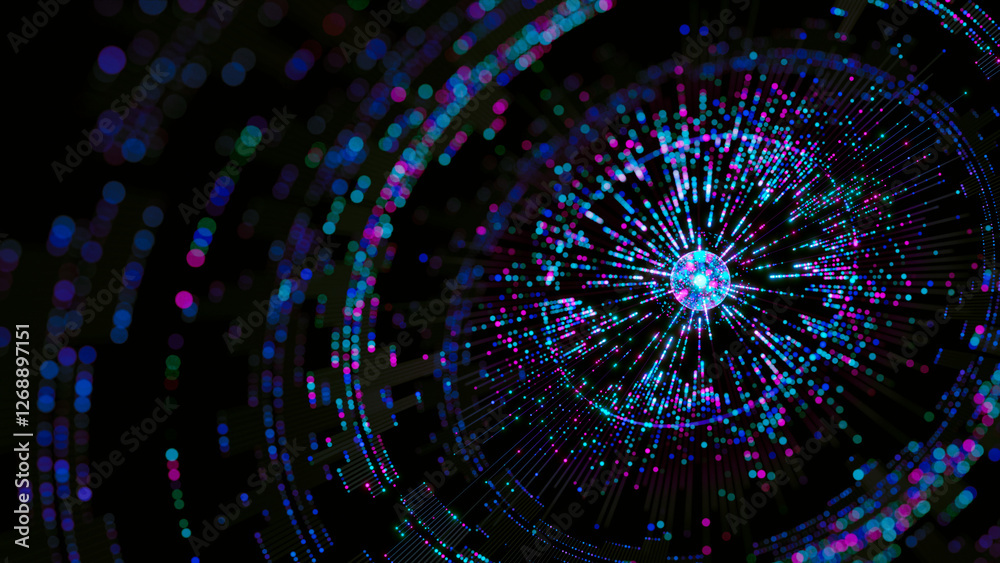 Poster Big data artificial intelligence machine learning neural network flow complex information science innovation technology data analysis visualization cyberspace future. 3d rendering..