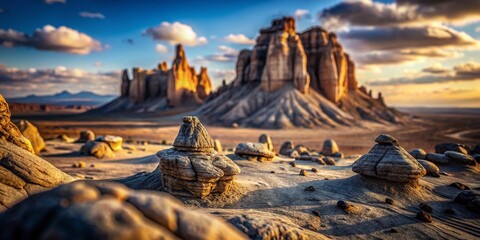 Dramatic Desert Rock Formation, Black and White Tilt-Shift Photography