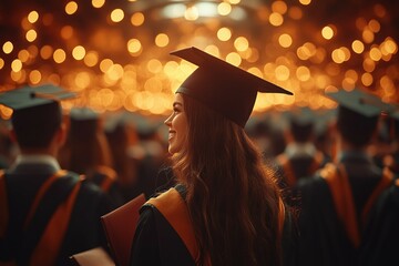 Joyful graduate smiling in a celebratory atmosphere..