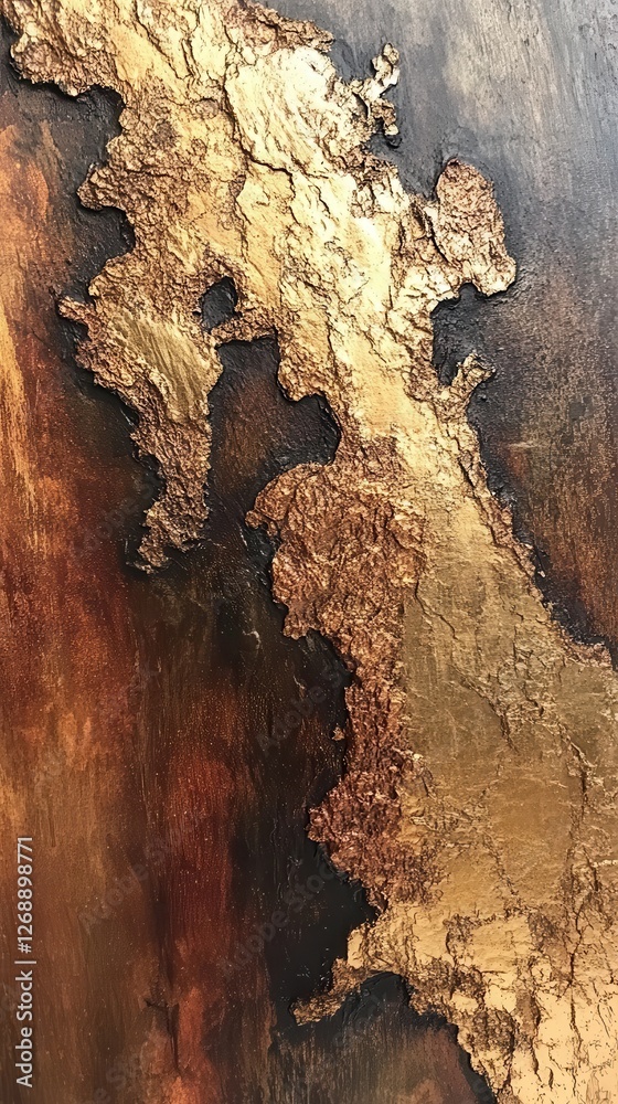 Poster weathered metallic surface showcasing warm hues and intricate textures in an artistic design
