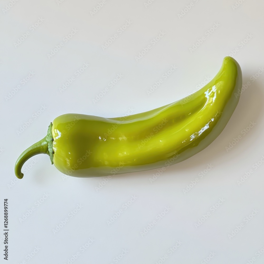 Poster Fresh green pepper lying on a plain surface with a smooth texture and vibrant color