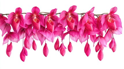 Pink Orchid Blossoms Draped Against White Background
