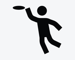 Frisbee Player Athlete Throw Toss Play Person Stickfigure Man Playing Sports Sport Disk Catch Black White Icon Sign Symbol Graphic Illustration Vector