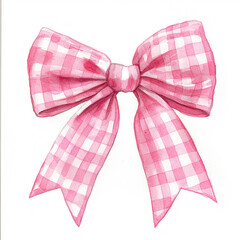 Pink Gingham Bow Watercolor