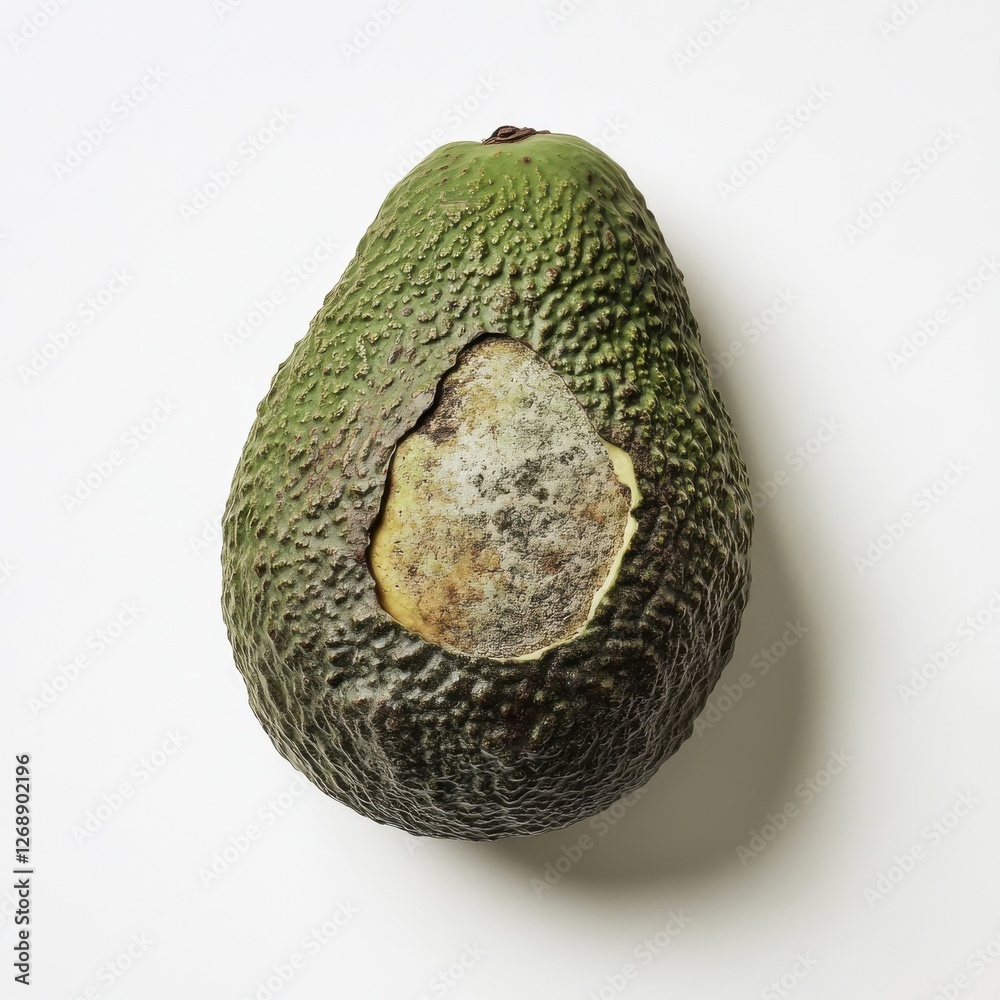 Poster fresh green avocado with pit exposed showcasing its rich texture in a clean, minimalist setting