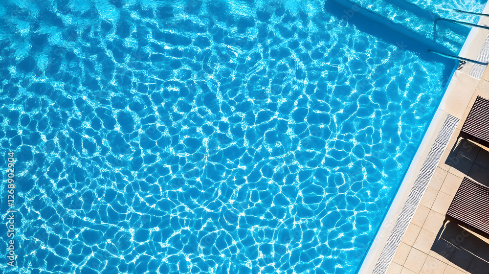 Poster calm and inviting blue swimming pool surrounded by modern luxurious lounge chairs creating a serene 