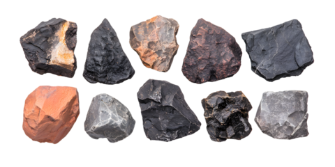 Exploring natural stone types geological exhibit image collection studio lighting top-down perspective earth science concepts and properties of rocks