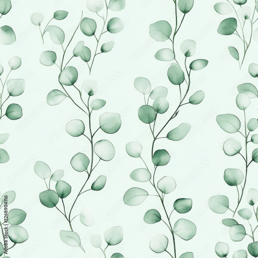 Aufkleber delicate watercolor doodle of green leaves arranged in a soft pattern on a light background