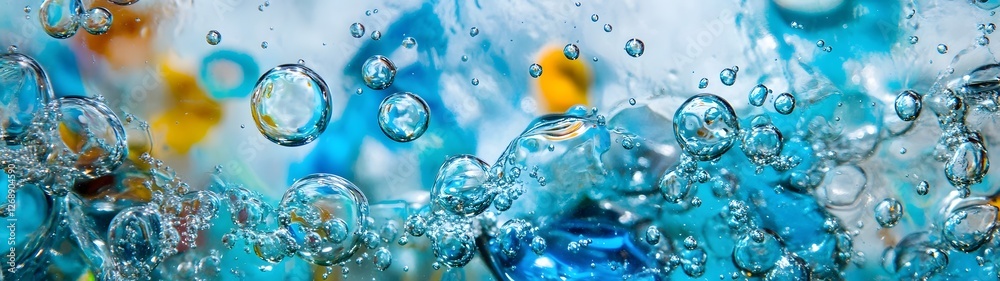 Poster Captivating abstract bubble art showcasing vibrant fluid dynamics and mesmerizing aquatic patterns in a contemporary digital and experimental style  The shimmering iridescent