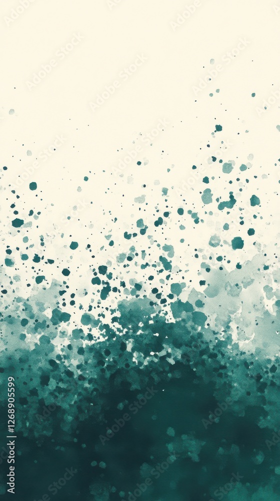 Poster cool halftone composition features teal fading with abstract patterns and splashes of color in a cre
