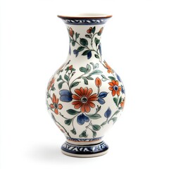 Ceramic vase featuring intricate hand-painted floral designs in vibrant colors, displaying artistry and craftsmanship