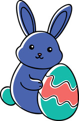 Doodle-style illustration of a cheerful Easter bunny with a decorated egg