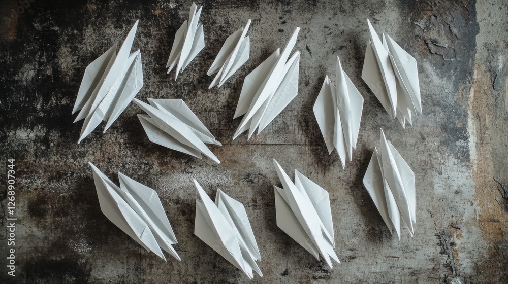Fototapete Group of paper planes flying in one direction with one individual diverging for innovative thinking. Generative AI