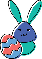 Doodle-style illustration of a cheerful Easter bunny with a decorated egg