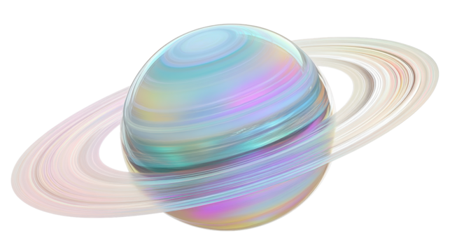 Isolated Light Pastel Saturn Planet with Translucent Rings